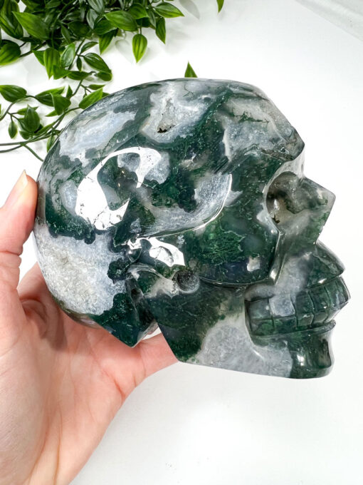 Large moss agate skull