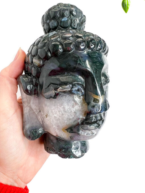 Large Moss Agate buddha head