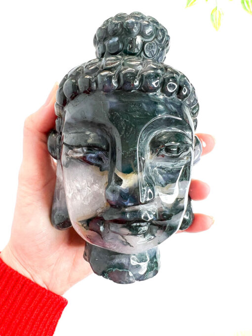 Large Moss Agate buddha head