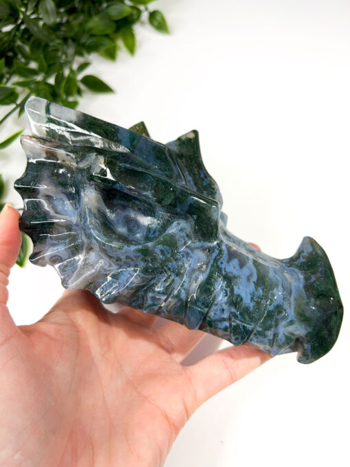 Large Moss Agate dragon head