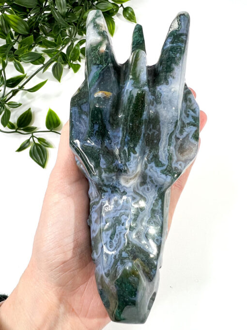 Large Moss Agate dragon head