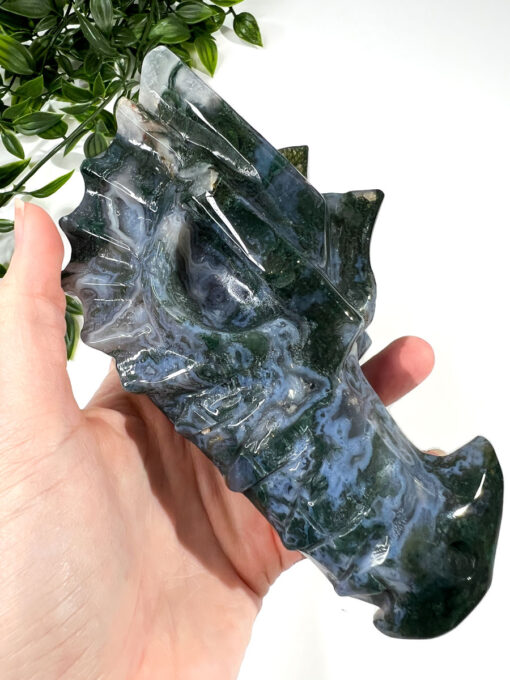 Large Moss Agate dragon head