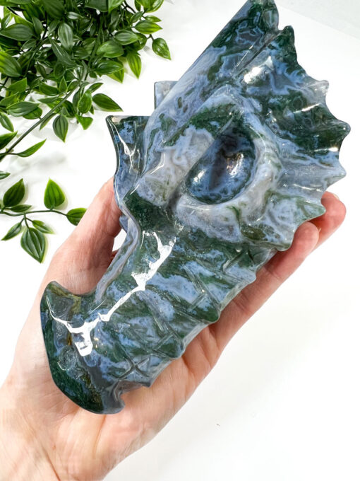 Large Moss Agate dragon head