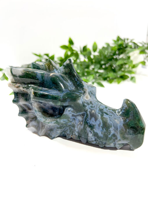 Large Moss Agate dragon head