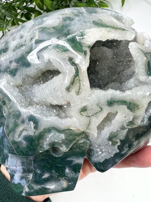 Large moss agate skull