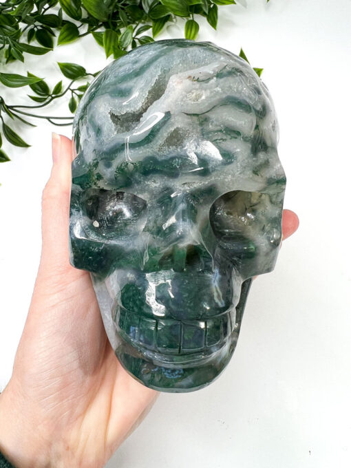 Large moss agate skull