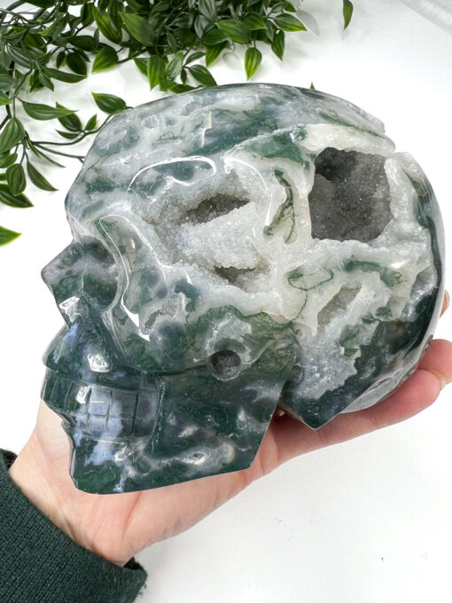 Large moss agate skull