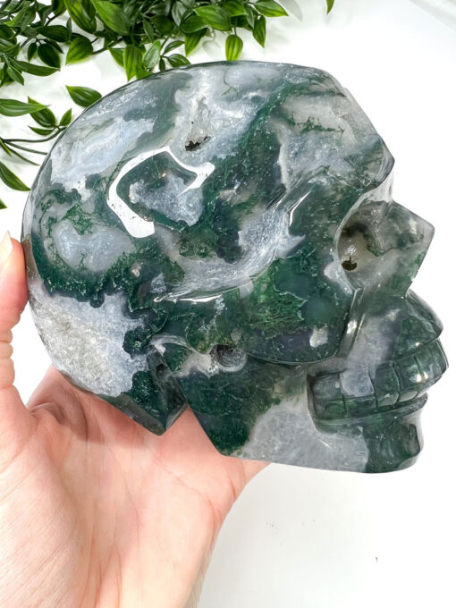 Large moss agate skull