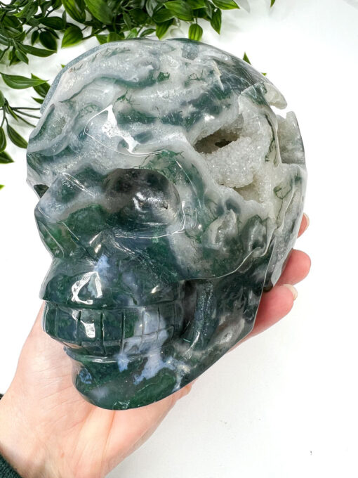 Large moss agate skull