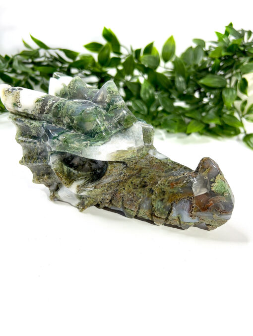 Large Moss Agate dragon head