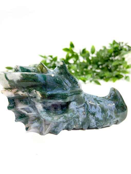 Large Moss Agate dragon head