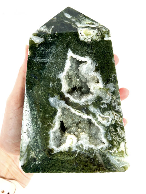 Large Druzy Moss Agate tower