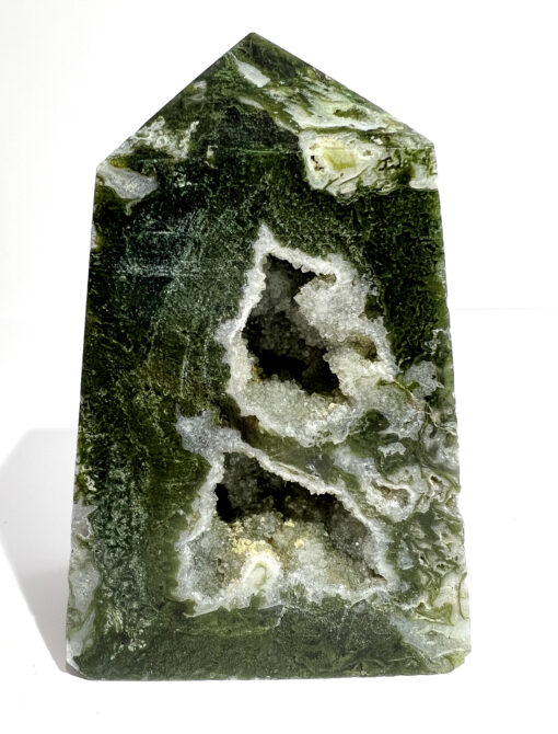 Large Druzy Moss Agate tower