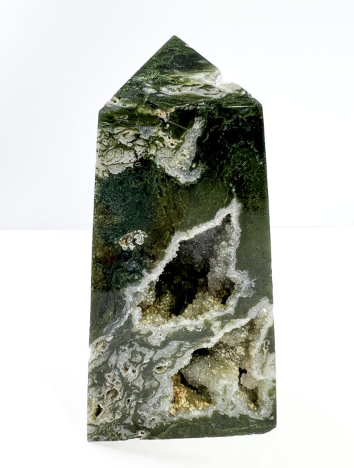 Large Druzy Moss Agate tower