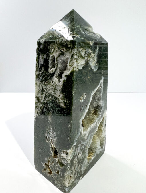 Large Druzy Moss Agate tower