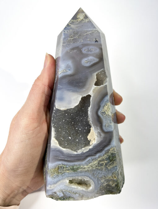 Large Druzy Moss Agate tower