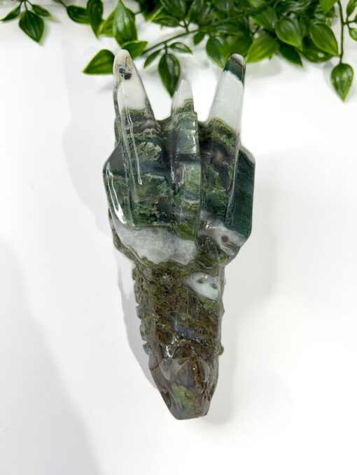 Large Moss Agate dragon head