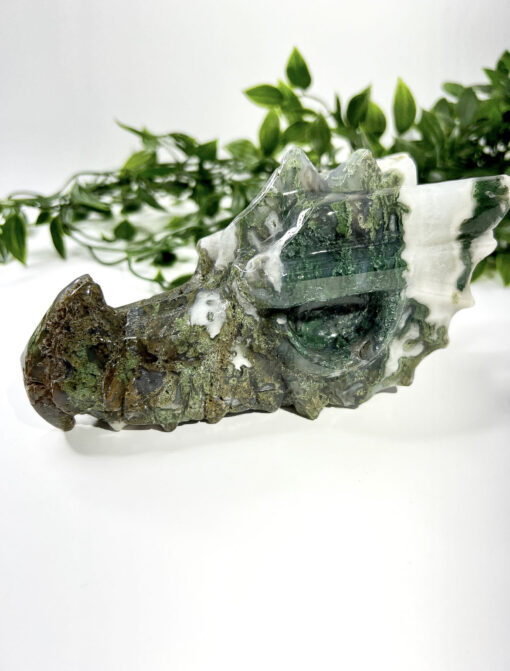 Large Moss Agate dragon head