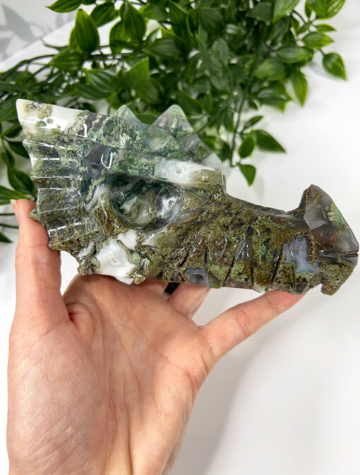 Large Moss Agate dragon head