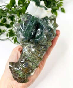 Large Moss Agate dragon head