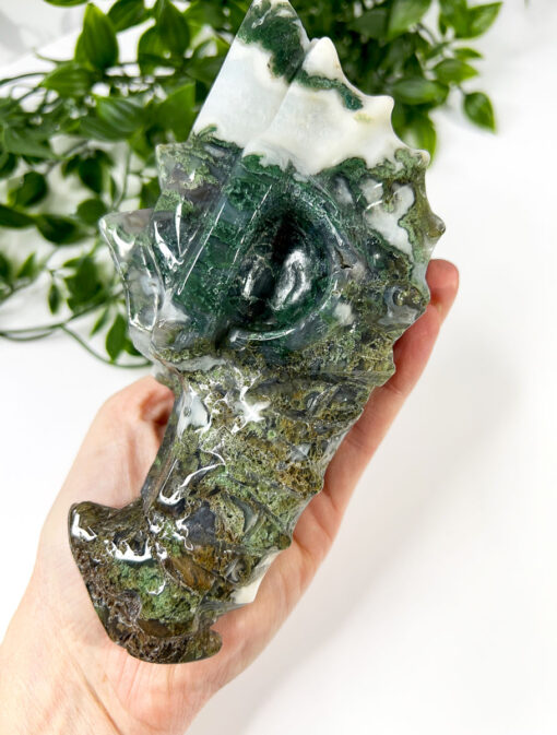 Large Moss Agate dragon head