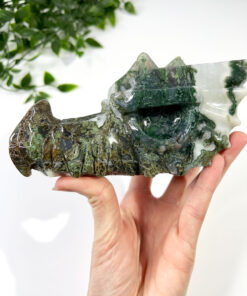 Large Moss Agate dragon head