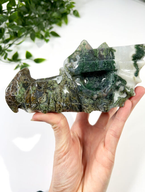 Large Moss Agate dragon head