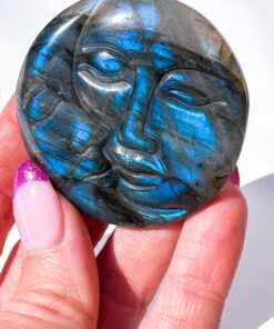 Labradorite moon and sun carving