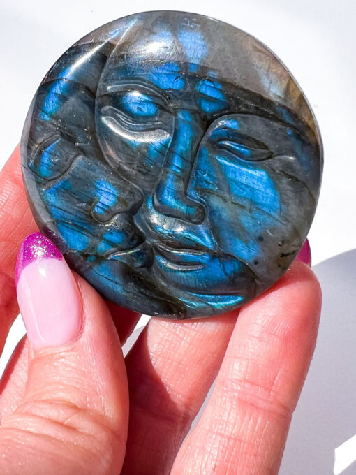 Labradorite moon and sun carving