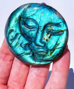 Labradorite moon and sun carving