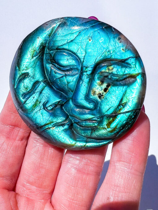 Labradorite moon and sun carving