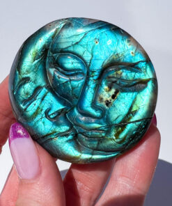 Labradorite moon and sun carving