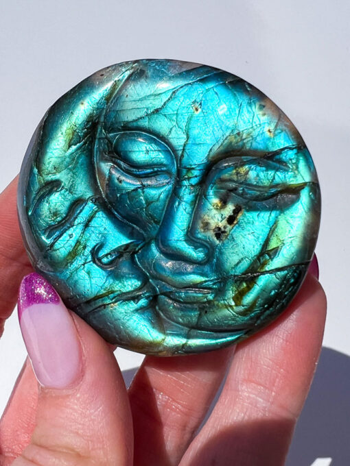 Labradorite moon and sun carving