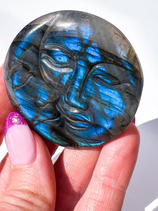 Labradorite moon and sun carving