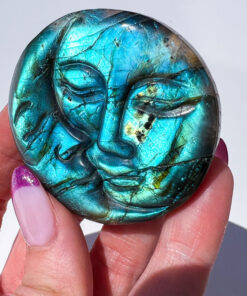 Labradorite moon and sun carving