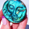 Labradorite moon and sun carving