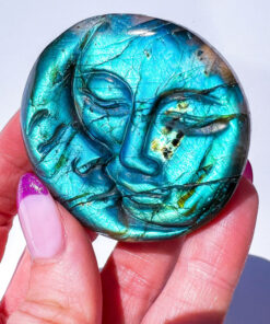 Labradorite moon and sun carving