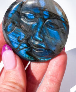 Labradorite moon and sun carving