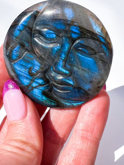 Labradorite moon and sun carving