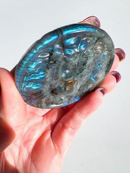 Labradorite lion head carving