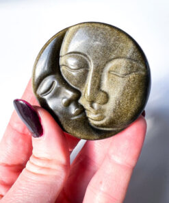 Gold Sheen Obsidian moon and sun face carving