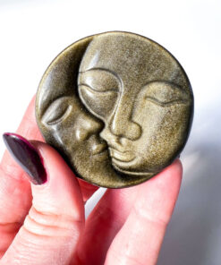 Gold Sheen Obsidian moon and sun face carving