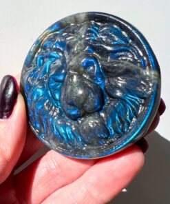 Labradorite lion head carving