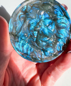 Labradorite lion head carving