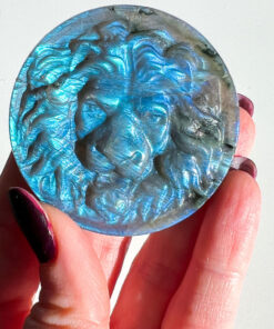 Labradorite lion head carving