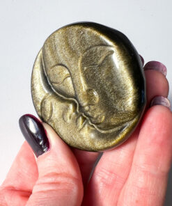 Gold Sheen Obsidian moon and sun face carving