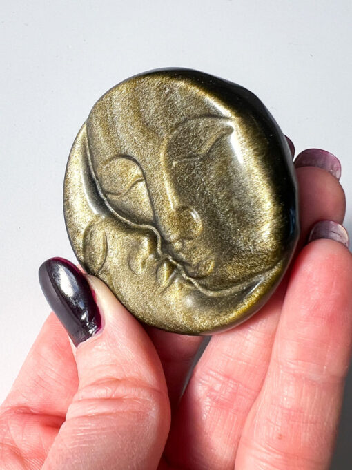 Gold Sheen Obsidian moon and sun face carving