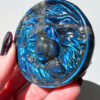 Labradorite lion head carving