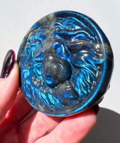 Labradorite lion head carving