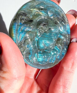 Labradorite lion head carving